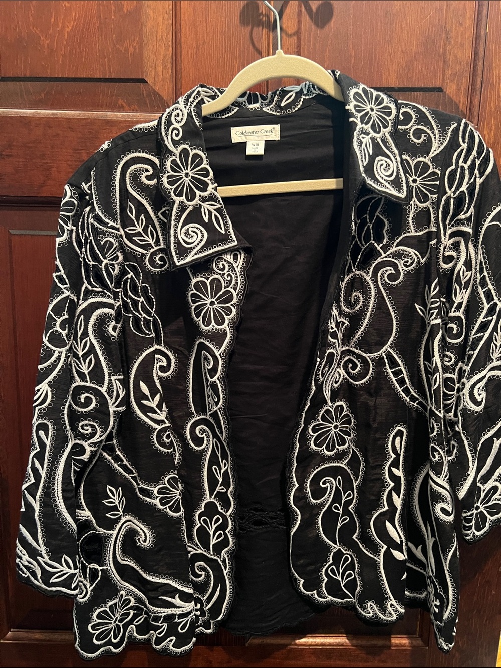 Coldwater Creek Black Jacket with White Floral Embroidery